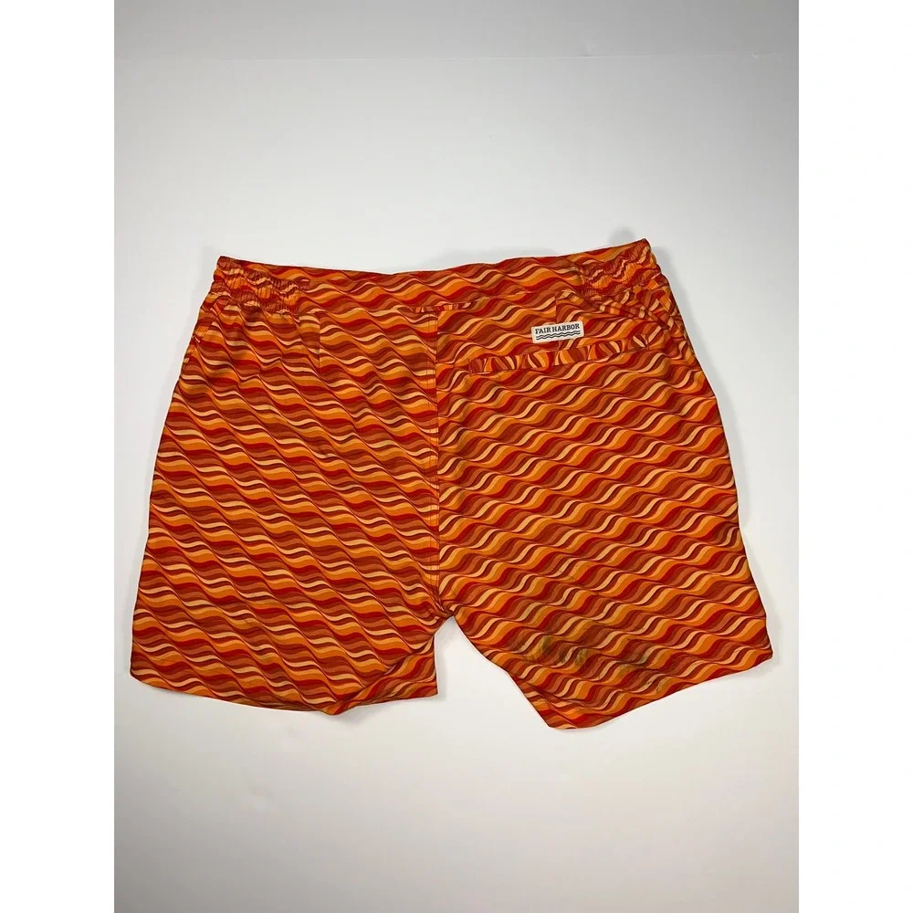 Fair Harbor Sextant Trunk Mens 34 Orange Retro Wave BreezeKnit Liner Swim Shorts